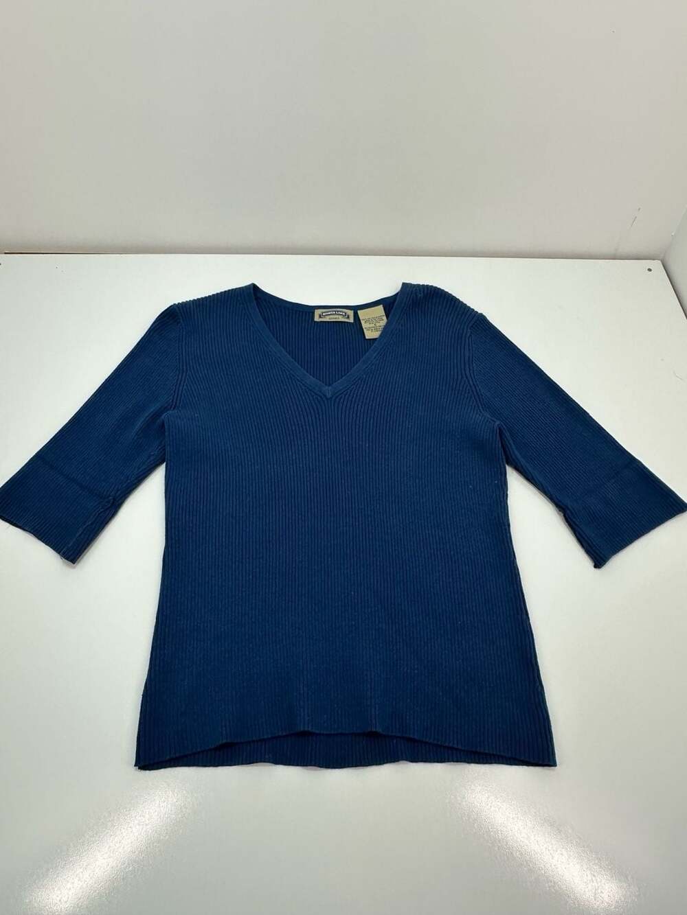 D133 Shaver Lake Casuals Blue Ribbed V-Neck 3/4 Sleeve Sweater Size S